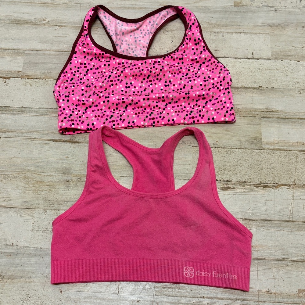 Lot Of 2 Sports Bra Girl’s Large 12/14 Daisy Fuentes, RBX Pink Polka Dots